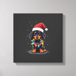 Dachshund Christmas Lights Santa Hat Xmas Dog Love Canvas Print
