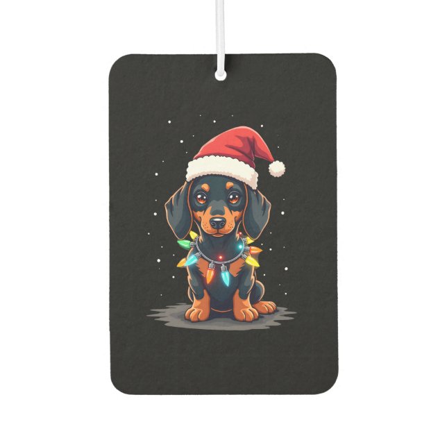 Dachshund Christmas Lights Santa Hat Xmas Dog Love Car Air Freshener (Front)