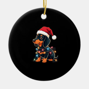 Dachshund Christmas Lights Santa Hat Xmas Dog Love Ceramic Tree Decoration