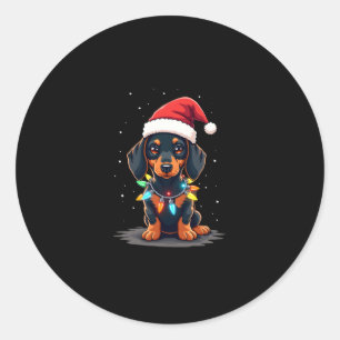 Dachshund Christmas Lights Santa Hat Xmas Dog Love Classic Round Sticker