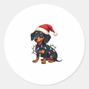 Dachshund Christmas Lights Santa Hat Xmas Dog Love Classic Round Sticker