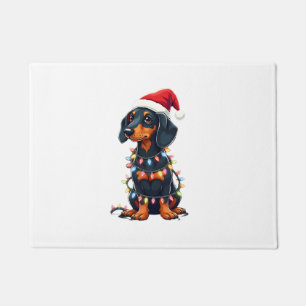 Dachshund Christmas Lights Santa Hat Xmas Dog Love Doormat