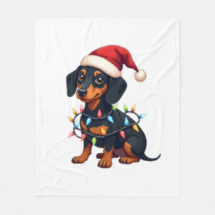 Dachshund Christmas Lights Santa Hat Xmas Dog Love Fleece Blanket