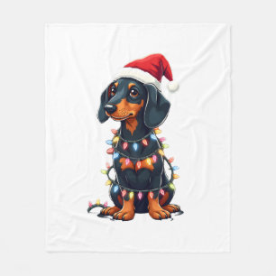Dachshund Christmas Lights Santa Hat Xmas Dog Love Fleece Blanket