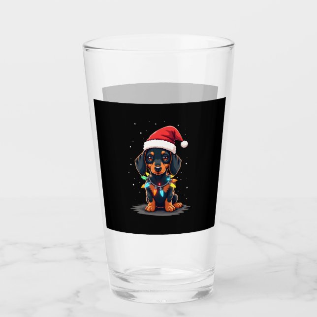 Dachshund Christmas Lights Santa Hat Xmas Dog Love Glass (Front)