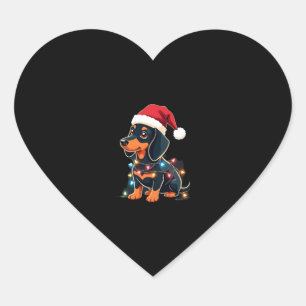 Dachshund Christmas Lights Santa Hat Xmas Dog Love Heart Sticker