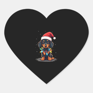 Dachshund Christmas Lights Santa Hat Xmas Dog Love Heart Sticker