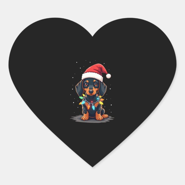 Dachshund Christmas Lights Santa Hat Xmas Dog Love Heart Sticker (Front)