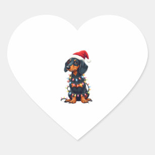 Dachshund Christmas Lights Santa Hat Xmas Dog Love Heart Sticker