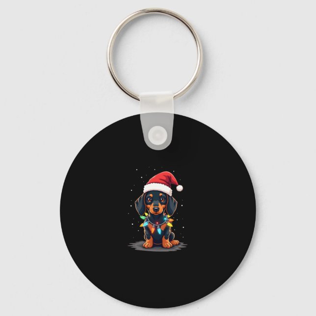 Dachshund Christmas Lights Santa Hat Xmas Dog Love Key Ring (Front)