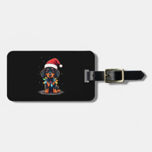 Dachshund Christmas Lights Santa Hat Xmas Dog Love Luggage Tag