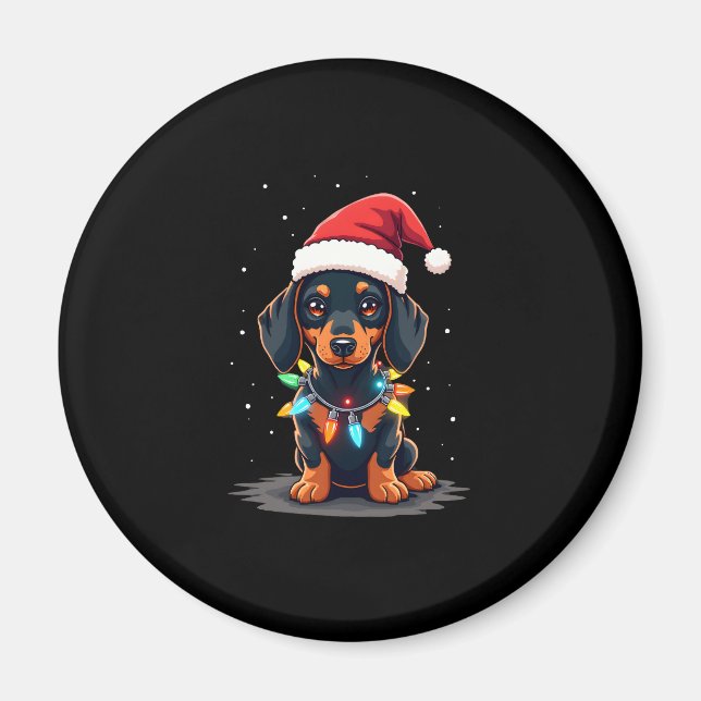 Dachshund Christmas Lights Santa Hat Xmas Dog Love Magnet (Front)