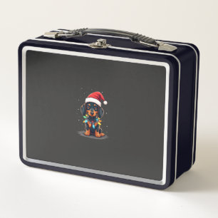 Dachshund Christmas Lights Santa Hat Xmas Dog Love Metal Lunch Box
