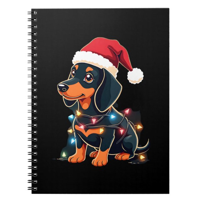 Dachshund Christmas Lights Santa Hat Xmas Dog Love Notebook (Front)