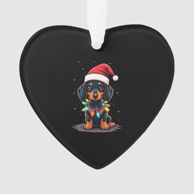 Dachshund Christmas Lights Santa Hat Xmas Dog Love Ornament (Front)