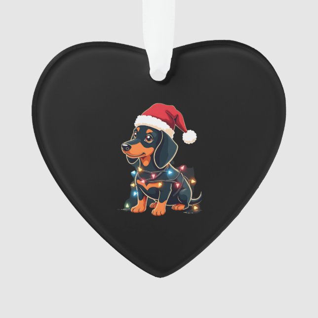 Dachshund Christmas Lights Santa Hat Xmas Dog Love Ornament (Front)