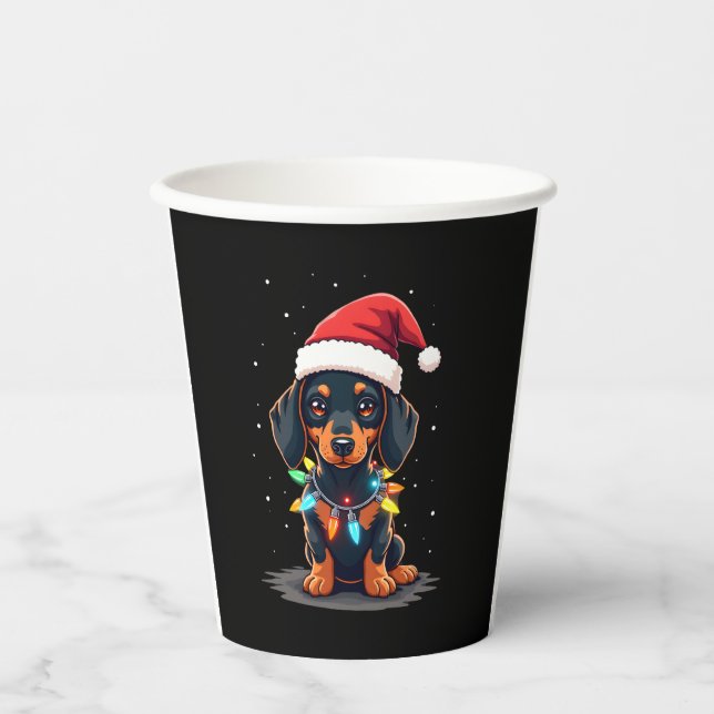 Dachshund Christmas Lights Santa Hat Xmas Dog Love Paper Cups (Front)
