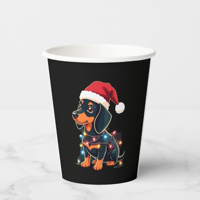 Dachshund Christmas Lights Santa Hat Xmas Dog Love Paper Cups (Front)