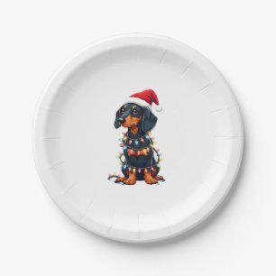 Dachshund Christmas Lights Santa Hat Xmas Dog Love Paper Plate