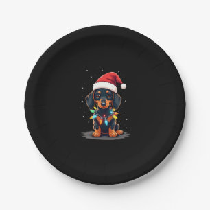 Dachshund Christmas Lights Santa Hat Xmas Dog Love Paper Plate