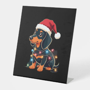 Dachshund Christmas Lights Santa Hat Xmas Dog Love Pedestal Sign