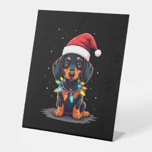 Dachshund Christmas Lights Santa Hat Xmas Dog Love Pedestal Sign