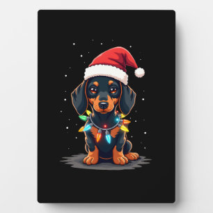Dachshund Christmas Lights Santa Hat Xmas Dog Love Plaque