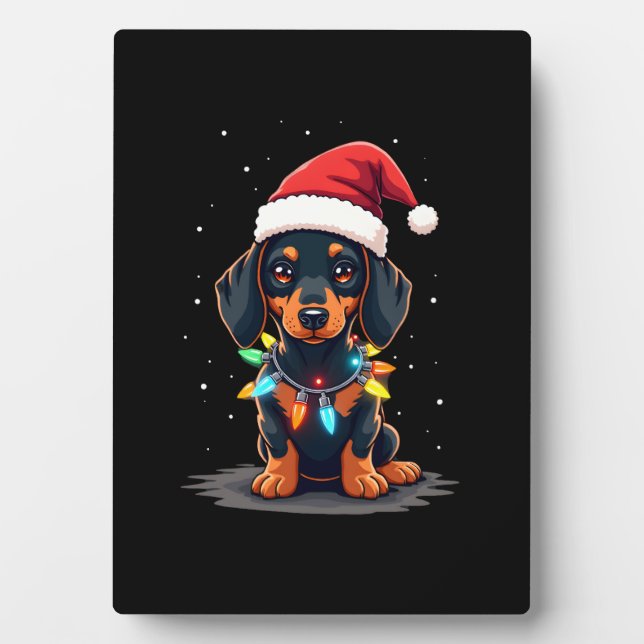 Dachshund Christmas Lights Santa Hat Xmas Dog Love Plaque (Front)