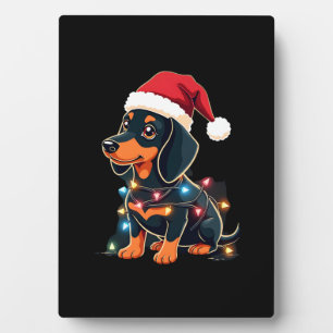 Dachshund Christmas Lights Santa Hat Xmas Dog Love Plaque
