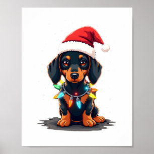 Dachshund Christmas Lights Santa Hat Xmas Dog Love Poster