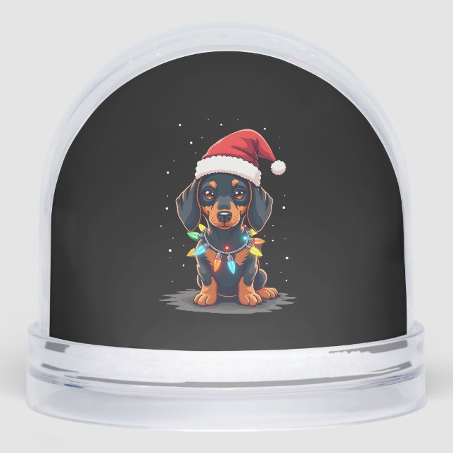 Dachshund Christmas Lights Santa Hat Xmas Dog Love Snowglobe (Front)
