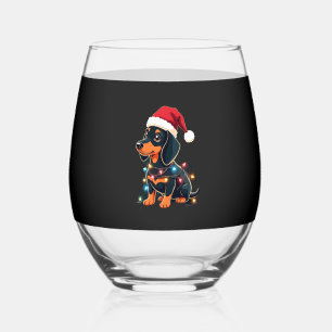 Dachshund Christmas Lights Santa Hat Xmas Dog Love Stemless Wine Glass