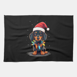 Dachshund Christmas Lights Santa Hat Xmas Dog Love Tea Towel