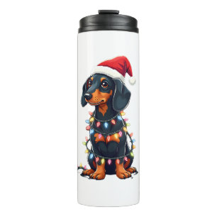 Dachshund Christmas Lights Santa Hat Xmas Dog Love Thermal Tumbler