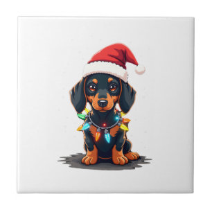 Dachshund Christmas Lights Santa Hat Xmas Dog Love Tile