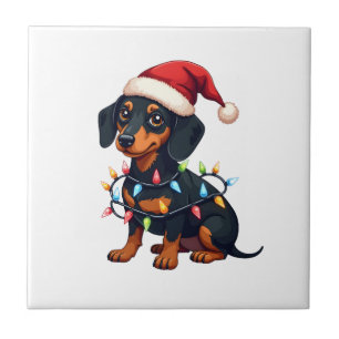 Dachshund Christmas Lights Santa Hat Xmas Dog Love Tile