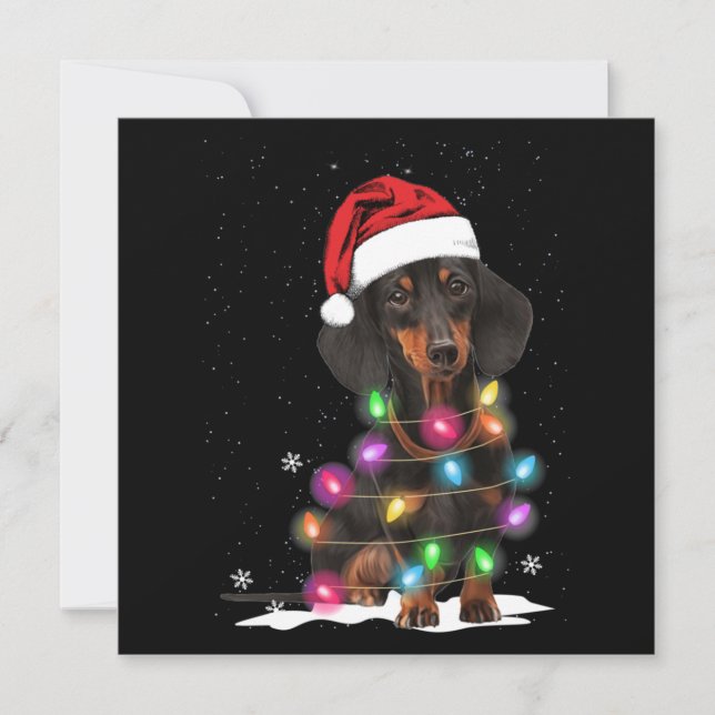 Dachshund Christmas Lights With Snow Card (Front)