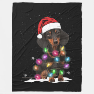 Dachshund Christmas Lights With Snow Fleece Blanket