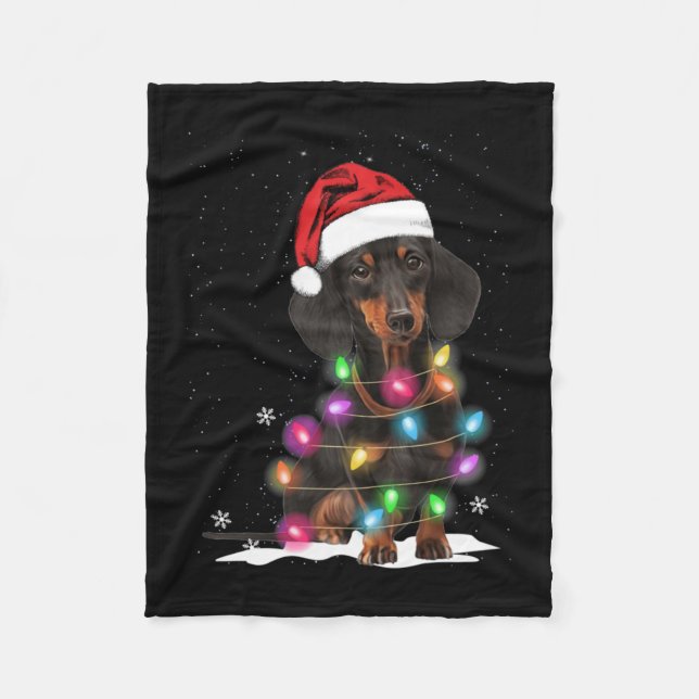Dachshund Christmas Lights With Snow Fleece Blanket (Front)