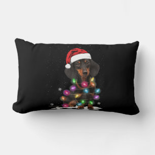 Dachshund Christmas Lights With Snow Lumbar Cushion