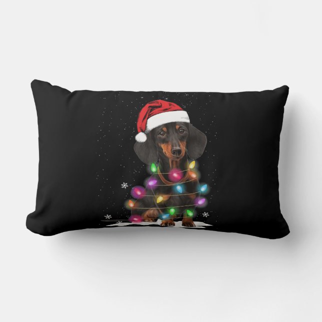 Dachshund Christmas Lights With Snow Lumbar Cushion (Front)