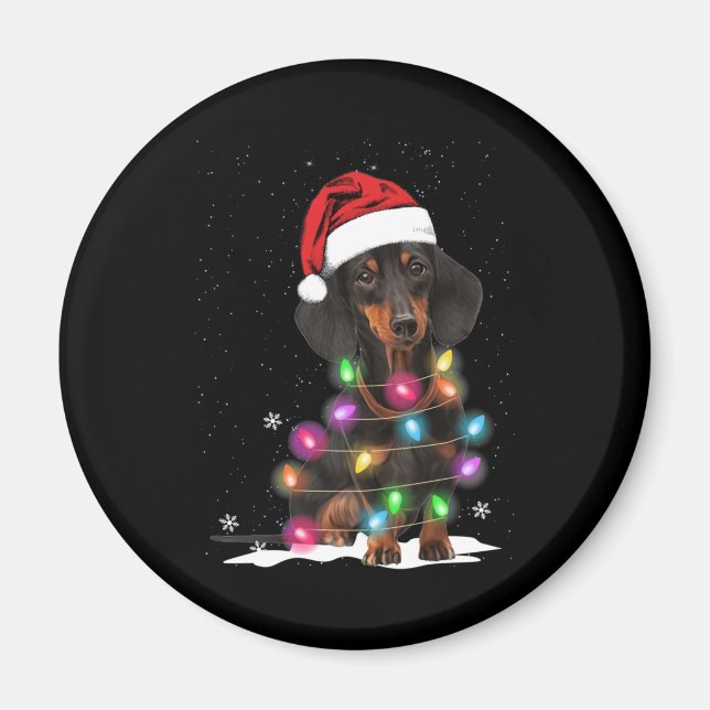 Dachshund Christmas Lights With Snow Magnet (Front)