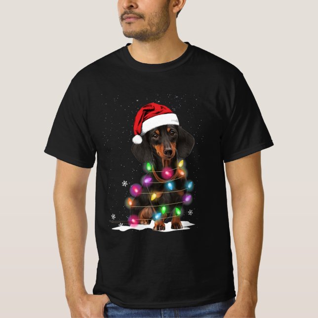 Dachshund Christmas Lights With Snow T-Shirt (Front)