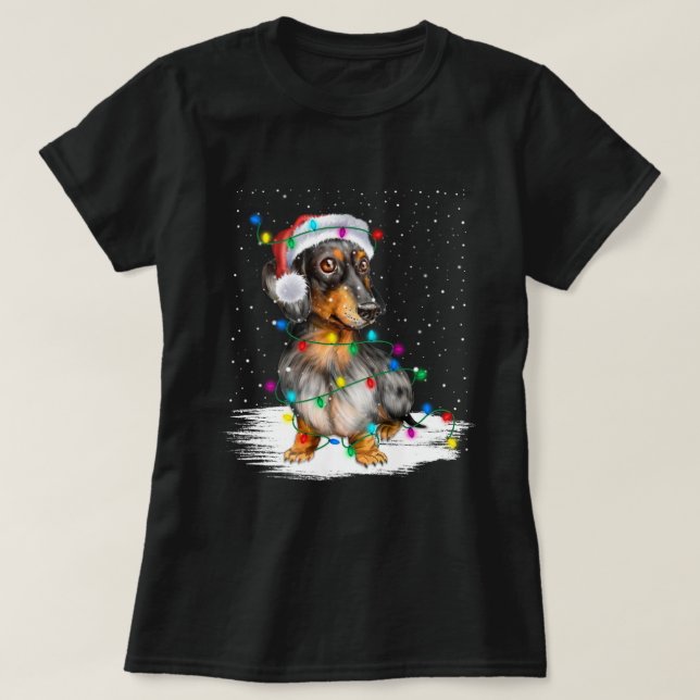 Dachshund Christmas Loves led Gifts Cute Dog Lover T-Shirt (Design Front)