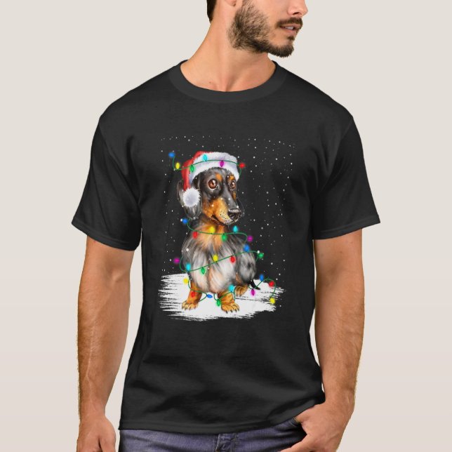 Dachshund Christmas Loves Led T-  Cute Dog T-Shirt (Front)