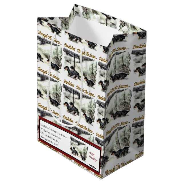 Dachshund Christmas Medium Gift Bag (Front Angled)
