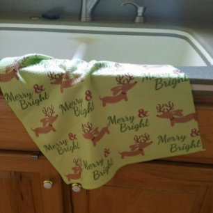 Dachshund Christmas Merry Dish Kitchen Towel