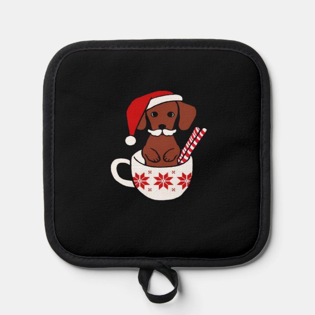 Dachshund Christmas Moustache Coffee Mug Classic T Pot Holder (Front)