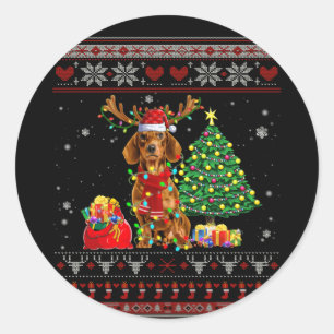 Dachshund Christmas Ornament Cute Dog Santa Hat Classic Round Sticker