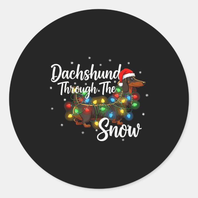 Dachshund Christmas Pajamas Shirt Dachshund Throug Classic Round Sticker (Front)